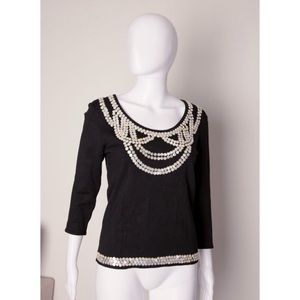 Vintage Cache Sequin Sweater Long Sleeve Womens Office Wear Silk Embellished Top